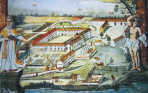 Die Klosteranlage, Wandgemälde in der ehem. Prälatur, Ende 18. Jh. © C. Soika