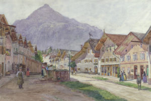 Marktplatz von Golling im Jahr 1907 (Aquarell von Rudolf Bernt, SLA, Reproduktion SLA)