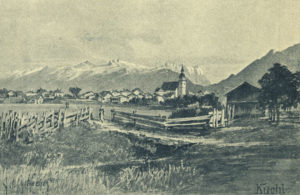 Kuchl gegen Süden, um 1900. (aus: Landesverband für Fremdenverkehr, (Hrsg.): Salzburg : Stadt und Land. – Salzburg 1902 © Reproduktion SLA