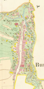 Franciszäischer Kataster von 1829. Darauf erkennt man sehr deutlich die planmäßige Anlage des Straßenmarktes. (Repro SLA)
