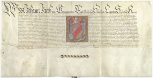 Erzbischof Johann Jakob von Salzburg (1560-1586) verleiht im Jahr 1572 dem Markt Neumarkt ein Wappen. (SLA, Marktarchiv Neumarkt; Repro SLA)