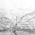 Ansicht des Marktes Rauris auf einer Federzeichnung von Eduard Gurk um 1838. (SLA, Graphik XII.7.47; Repro SLA)
