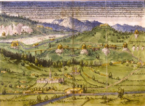 Das Rinnwerk (Gablgraben) in einer Ansicht des Bergbaues aus dem Schwazer Bergbuch von 1556 © Knappenverein Oberndorf Rerobichl