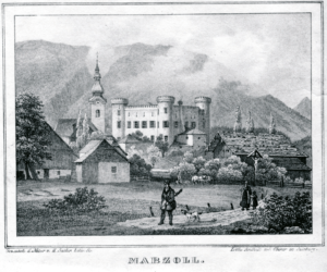 Marzoll mit Kiche und Schloss, Stich um 1850 © J. Lang